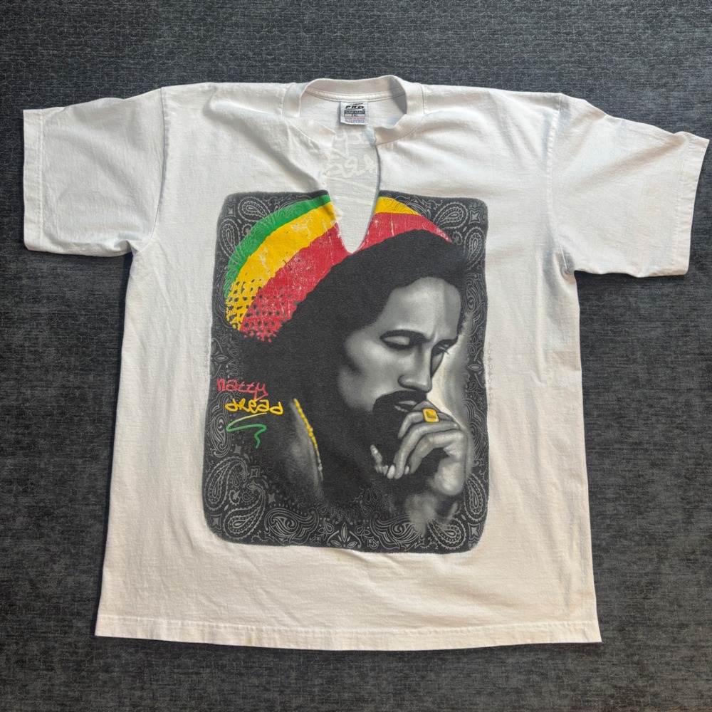 Vintage Pro Club Bob Marley Natty Dread Graphic T-Shirt White 2XL Y2K Rap tee